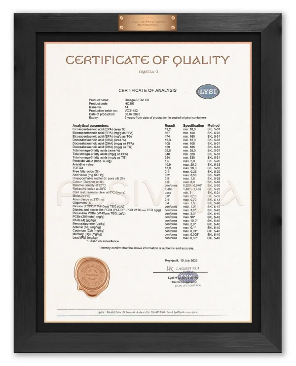 сертифікат якості ОМЕГА-3 англійською мовою